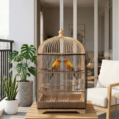 2Pcs Bird Cage Seed Catcher 73'' Adjustable Bird Cage Skirt Cover | Black Stretchy Birds Cages Netting for Round Square Parrot Parakeet Macaw African Cages - color: Black