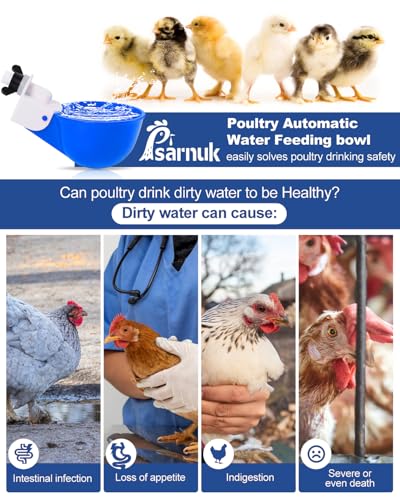 Chicken Waterer Cups (8 Pack) with 3/8" Drill Bit - Blue | Automatic Poultry Drinker Feeder Kit for Chickens, Ducks, Turkeys, Quail, Bunnies | DIY Gravity Fed Bucket Water Dispenser - color: Blue, size: 8 Pack + Drill bit