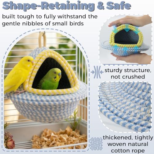 Natural Hand-Woven Cotton Bird Nest for Cage, Sturdy Cozy Parrot Bed | For 1-2 Parrots, Nest & Breeding House, Hanging Bird Hut for Budgie, Lovebird, Small Bird Sleeping Bed Hideout & Shelter