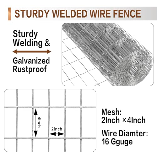 Tongmo 4 ft x 100 ft Galvanized Welded Wire Fence, 16GA Garden Chicken Wire Fence Roll, Mesh Size 2" x 4"Hardware Cloth, Ideal for Yard Protection and Poultry Netting - color: Galvanized, size: 4ft*100ft