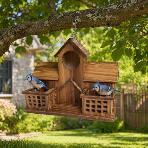Wooden Bird House for Outside, Rustic Weatherproof Birdhouse for Bluebird Wren Chickadee, Garden Yard Decorative Nesting Box
