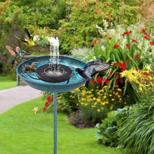 50 Inches Solar Bird Bath Fountain with 12" Bowl – Outdoor Cast Iron Birdbath with Solar-Powered Water Fountain, Round Base for Garden & Yard Decor (Turquoise Blue)