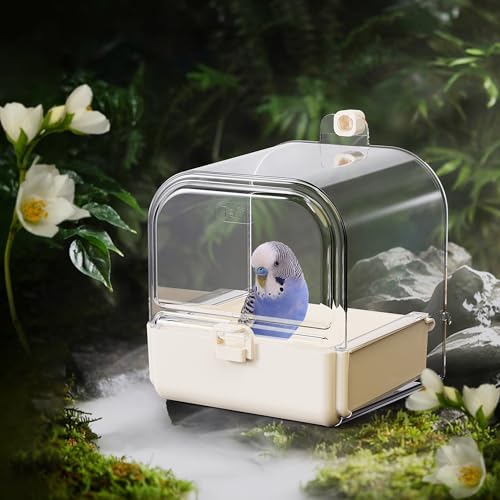 Hanging Bird Bath for Cage with Bowls & Mesh Bottom - 3-in-1 Multifunction Bird Bath/Bowl/House, Bird Shower for Lovebirds, Finches, Parakeets, Budgies, and Other Small to Medium Birds - White - color: White