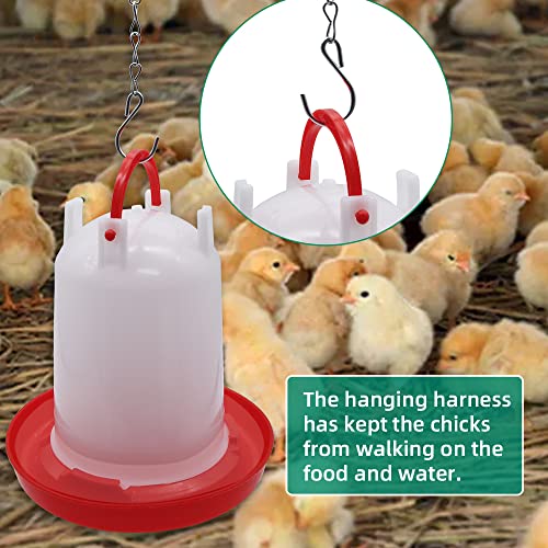 Chicken Feeder and Waterer Kit,1.5KG Feeder and 1.5L Waterer | 2-in-1 Chick Starter Set with 2 Hanging Hooks,Anti-Drown Poultry Waterer for Raising Chicks in Brooder
