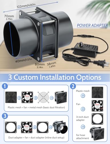 Wathai 3 Inch Inline Duct Fan 120V Exhaust Ventilation Blower Cooling Fan | Dual Ball Variable Speed Controller High-velocity axial extractor blower features powerful airflow,efficient air exchange - style: 80x38mm 2 duct