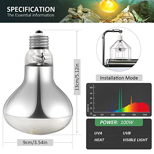 MIXJOY 100W Reptile Heat Lamp Bulb Full Spectrum UVA UVB Sun Light for Reptile and Amphibian Use - size: 1 Count (Pack of 1)