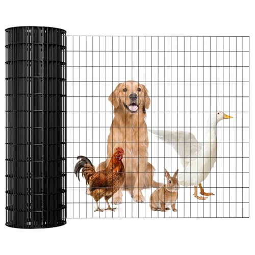 Welded Wire Fence 36inx50ft, 16GA, Mesh Size 2" x 3" Black Hardware Cloth, Chicken Wire Fence, PVC Coated Garden Border Fencing, Vinyl Coating Metal Wire Mesh for Yard, Dog Vegetable, Plant - size: 36inx50ft