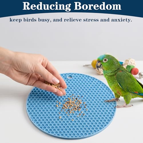 2 PCS Bird Foraging Toys, Soft Bird Slow Feeder Mats, Interactive Foraging Mats for Parakeet, Cockatiel, and Small Birds, Birds Enrichment Toys to Increase Feeding Time (Blue & Grey)