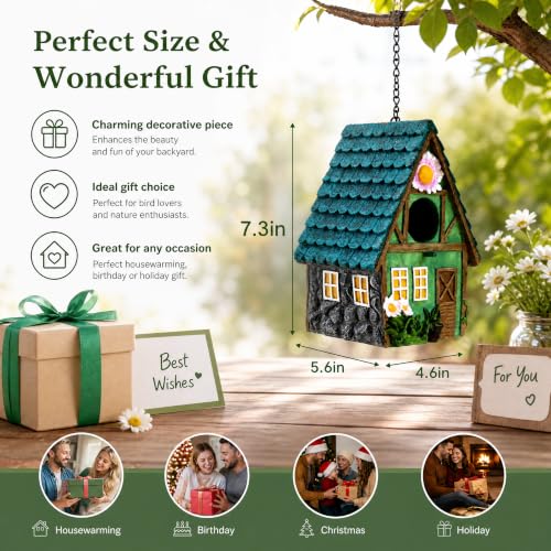 WUWEOT Garden Bird House for Outdoors, Clearance Hanging Bird Nest, Colorful Decorative Cute Resin Birdhouses for Outside Indoors Garden Backyard Decor, Gift for Bird Lovers