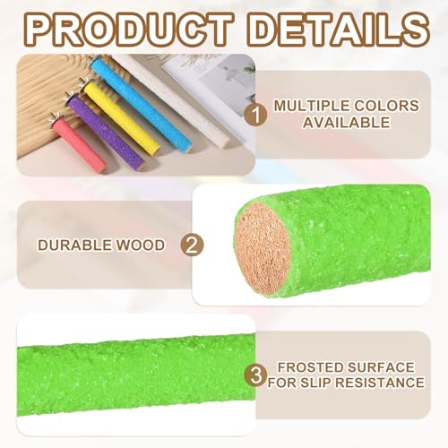 Bird Cage Perch, Colorful Parrot Grinding Claw Sticks, Platform Paw Stand Toy 10/12 Inch, (Wooden, Green, 2Pcs), Intended for Small Medium Birds/Parrots/Finches/Lovebird - color: Green, size: 10/12 Inch