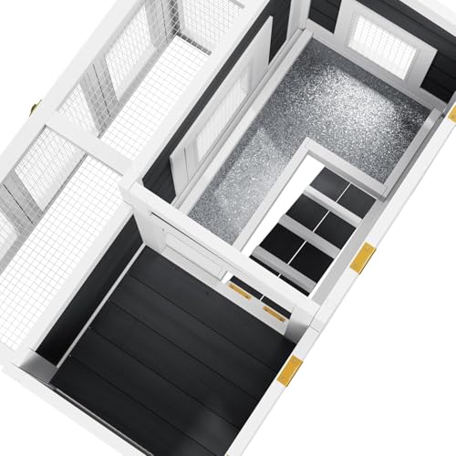 Outdoor Rabbit Hutch Wooden Bunny Cage for Small Animals | 2-Tier Chicken Coop, Waterproof Asphalt Roof, Non-Slip Ramp, Openable Top, Pull-Out Cleaning Tray - color: Gray+Black