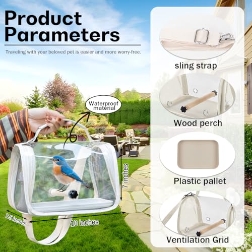 Hands Free Small Pet Cage with Breathable Mesh Windows Parrot Backpack | Small Bag for Vet Visit Shopping Hiking, Clear View Portable Bird Travel Carrier with Easy Clean Removable Tray and Perch - color: White