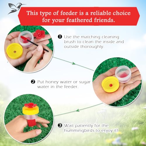 Handheld Hummingbird Feeders with Cleaning Brush, 2-Pack, Mini Hand Feeder | Mini Flower Hand Held Hummingbird Feeder Ring for Window Outdoor Wild Perch Feeding, Plastic Hummingbird Feeders