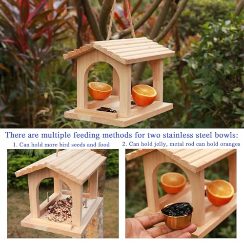 Wooden Bird Feeder Hanging Apples and Oranges Jelly Oriole Bird Feeder Garden Yard Decorations for Finches Cardinals Chickadees & Sparrows Watching Outdoor