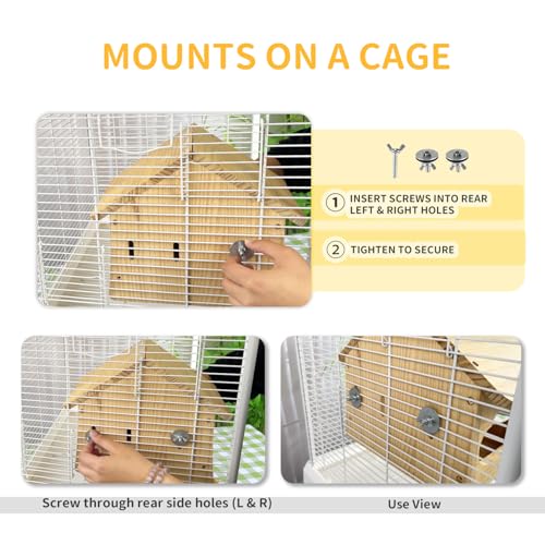 Wooden Bird House with Removable Wood Tray & Stainless Steel Mesh Bottom, DIY Paintable Birdhouse for Lovebirds Budgies Cockatiels Conures, Cozy Bird Nest Indoor Outdoor Use (Wood Tray + Steel Mesh)