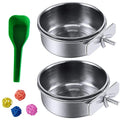 kathson Bird Feeding Dish Cups,Large Stainless Steel Parrot Food Water Bowl,Parakeet Feeder Birds Cage Ball Toys with Clamp Holder for Cockatiel Budgies Macaw Small Animal Chinchilla(7 Pcs) - size: 【L:5.5x2.0 Inches】