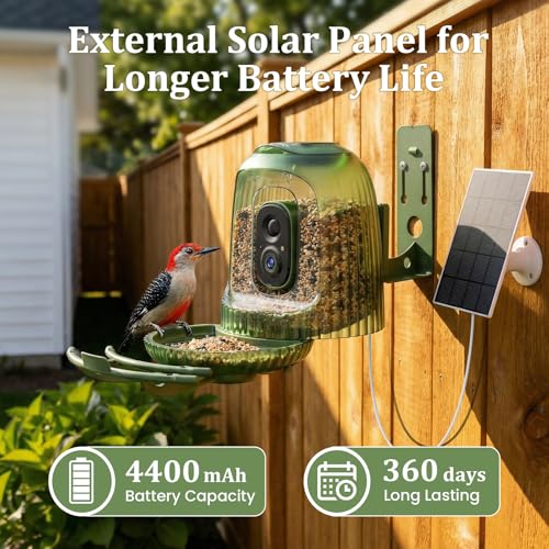 HIXX x COOLFLY Bird Feeder with Camera Solar Powered, Free AI Bird ID | 2.5K UHD, Auto Capture Recording Videos, Instant Alerts, Solar Night Light, Seed Guard Tray, Wall/Tree Mount/Freestanding - color: MultiColorLight
