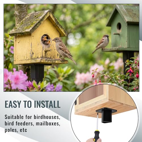 Nuanchu T Post Mounting Plate for Bird Houses Feeder,2 Pcs,Black | Compatible with Most Standard Fence Post Pole,Mounting Plate for Bird Houses,Bird Feeder,Mailboxes, Mount Flange - color: Black