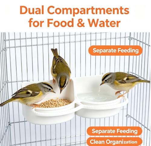 Bird Feeder for Cage, Hanging Plastic Feeder with Hooks, Large Capacity Water Food Bowl Cage Accessories, Water Dispenser with Perches for Small Bird Parakeet Cockatiel Canary Parrot