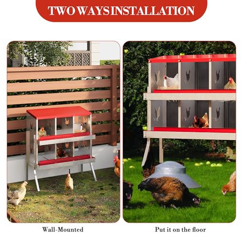 Chicken Nesting Boxes 6 Holes Galvanized Steel Rustproof Egg Laying Box with Egg Collection Systems, Hen Eggs Laying Box, Ventilated/Easy to Install, for Chicken House/Duck House/Hen - color: Red, size: 6 Holes with Legs