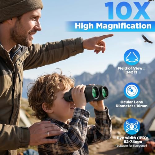 MMIXIO 10x25 Binoculars for Adults, High Powered Binoculars with Large View,FMC BAK4 Prism,for Bird Watching, Hiking,Camping,Travel,Cruise Ship,Concert,Safari,Ideal Gift
