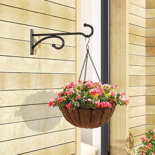 8-Inch Planter Hooks for Hanging Plants - Plant Hanger Hook Indoor Outdoor, Plant Wall Hooks, Brackets for Hanging Plants, Baskets, Wind Chime, Bird Feeder, Bird House (Black, Metal, 2 Pack) - color: Black, size: 8 Inch