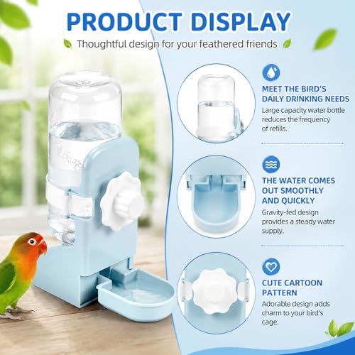 Rypet No-Mess Bird Feeder and Water Dispenser Set for Small Birds | Automatic Bird Feeder, Transparent Acrylic Food Container, Helps Reduce Seed Scatter, for Parakeet Cockatiel Parrot Canary - color: White Feeder + Blue Drinking Bottle