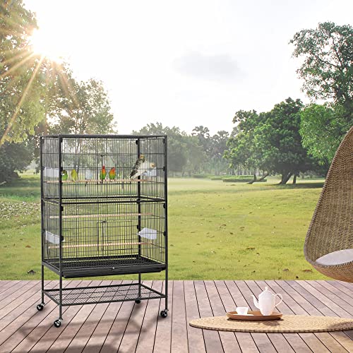 Topeakmart Wrought Iron Large Flight Parrot Bird Cage with Rolling Stand for Multiple Parakeets Conure Cockatiel Cage - size: Large