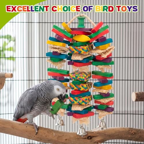 Shappy Large Bird Toy Making Kit, 228 Pcs DIY Parrot Toys Supplies, Natural Wood Chewing Blocks Beads Rope Bell Set for Macaw, Cockatiel, African Grey, Parakeet Cage Enrichment