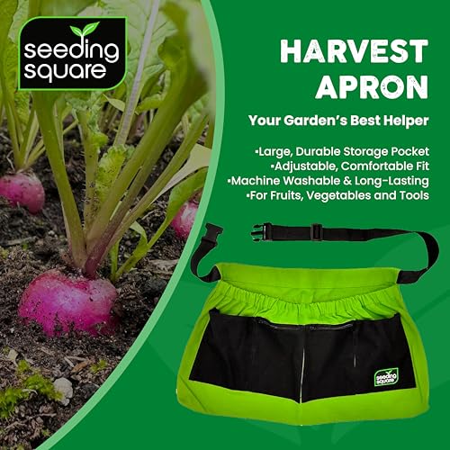 Harvest Apron Hands-Free Gardening Apron for Fruits, Vegetables, Tools – Adjustable, Durable, Washable - color: Black Pockets on Green
