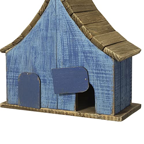 Glitzhome Hanging Birdhouses for Outdoors, 10.75" L Distressed Solid Wood Birdhouse Bird Nesting Box with 3D Flowers Rustic Hand-Painted Bird Houses for Outside - color: 3D Flowers Washed Blue