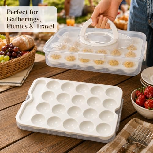 2 Pack Deviled Egg Containers with Lid, Holds 40 Deviled Egg Halves Total, Stackable Deviled Egg Carrier for Party, Picnic, Potluck, Easter, Refrigerator Storage, Clear Plastic Egg Tray Holder