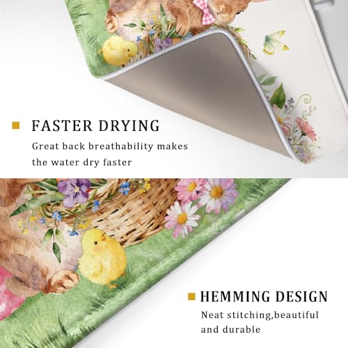 Easter Rabbit Eggs Dish Drying Mat for Kitchen Counter 18x24 Inch Spring Flowers Large Microfiber Dish Drainer Rack Mats - color: Colorful Easter Bunny, size: 24" x 18"