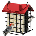 Gbekery All-Metal Double Suet Bird Feeder for Outdoors Hanging, Suet Cake Cage Holder with Weather-Resistant Roof & Perch for Outside Garden, Red - color: Red
