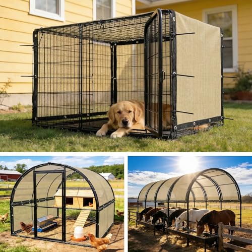 Amgo 90% UV Block Sun Shade Cloth for Dog Kennel Cover, 2' x 2' Beige Pet Playpen Sunshade with Grommets, Durable Mesh Tarp for Crate, Patio, Stable,Chicken Coop & Outdoor Privacy Screen. - color: Beige, size: 2' x 2' Custom Size