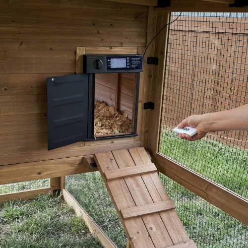 Backyard Discovery Rustic Roots Cedar Wooden Chicken Coop for Up to 6 Chickens with Automatic Door, Nesting Box, Wire Mesh Run, Roosting Bars, Steel Roof, Removable Floor Mats, Rooster and Hen House