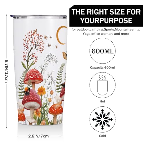 Jztco Mushroom Gifts 20 oz Tumbler, Butterfly Stainless Steel Insulated | Mushrooms Themed Insulated Travel Coffee Mugs Water Bottle, Mushroom Lover Gifts for Women Girls Mom Christmas Birthday Gifts - color: Multi 1351