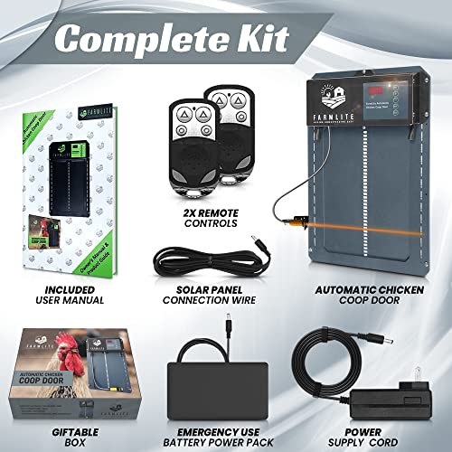 FarmLite Automatic Chicken Coop Door Opener | Non-Battery Powered Automatic Chicken Door | Automatic Coop Door with Timer and Light Sensor | USA Brand