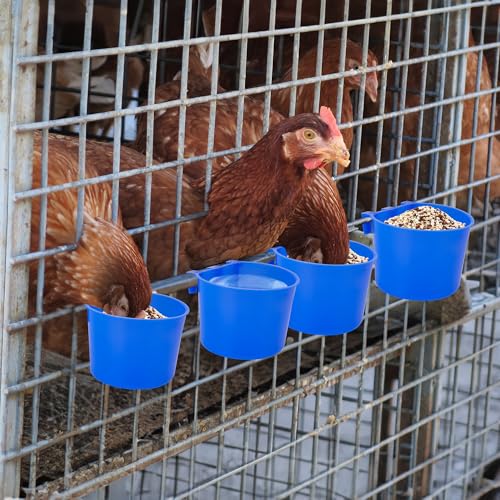40 Pcs Cage Cups Birds Feeders Bird Water Dispenser Hanging Quail Waterer Plastic Chicken Feeding Watering Dish for Small Coop Parrot Parakeet PET Poultry Pigeon Gamefowl Food Seed Bowl Supplies(Blue) - color: 8oz-Blue