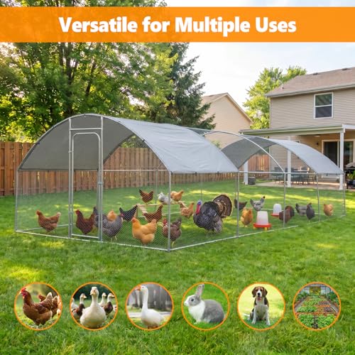 Metal Chicken Coop with Waterproof Curved Roof, 26.3×9.8×6.4ft | Thickened Steel Frame, Predator-Proof Wire, Weatherproof & UV Resistant Cover, Detailed Assembly Guide & Tool Kit - size: 315.6"L x 118.1"W x 76.8"H