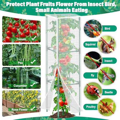 3 Pack Garden Bird Netting Plant Cover for Square Tomato Cage,14.6"x14.6"x51.2" Insect Bird Barrier Tomato Cage Net with Zipper Drawstring,Tomato Trellis Netting Protection Cover for Protecting Plants - color: Square White