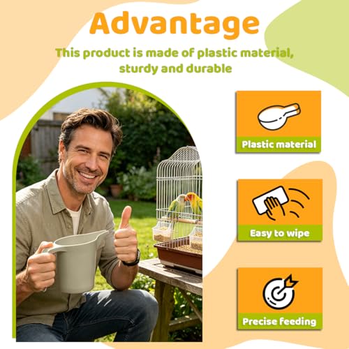 4 Pcs Bird Seed Scoop,Large Capacity Pet Food Scoop,Narrow Spout Design,Durable Material for Tube Feeders, Bird Feeders,Small Animal Cages for Bird Owners and Pet Lovers (Grey,Beige)
