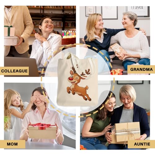 Cartoon Canvas Tote Bag, Gifts for Women Men Birthday Christmas Reusable Tote Shoulder Bag for Grocery Shopping 01 - color: Deer 470