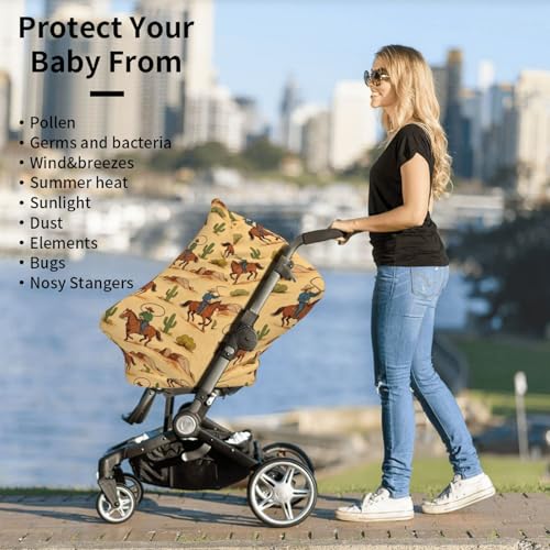 Western Cowboy Cactus Baby Stuff Car Seat Cover for Baby,Mom Nursing Breastfeeding Covers,Multi-Use Car Seat Canopy Carrier Cover,Stroller Cover Newborn Shower Gift for Boys Girls - color: Cowboy