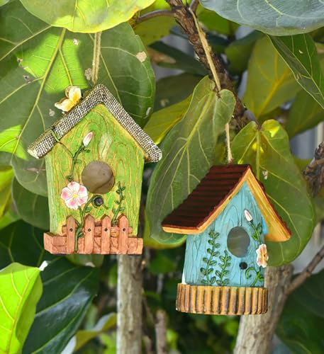 2 Pcs Hanging Bird Houses for Outside Bluebird Houses for Outside Swallows Wren Birdhouse Finch Nesting Box Patio Garden Deco
