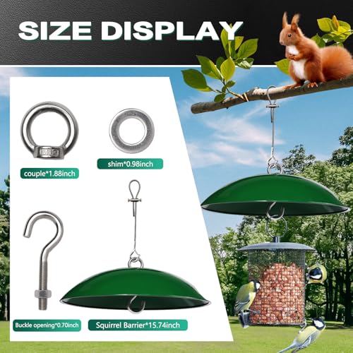 Squirrel Baffle for Bird Feeders,15.7-inch Metal Dome,Squirrel Proof, Weather Shield, with Suspension Wire Rope and Snap Hook for Bird Feeder Pole, Shepherd's Hook,Trees,1 Pack(Green)