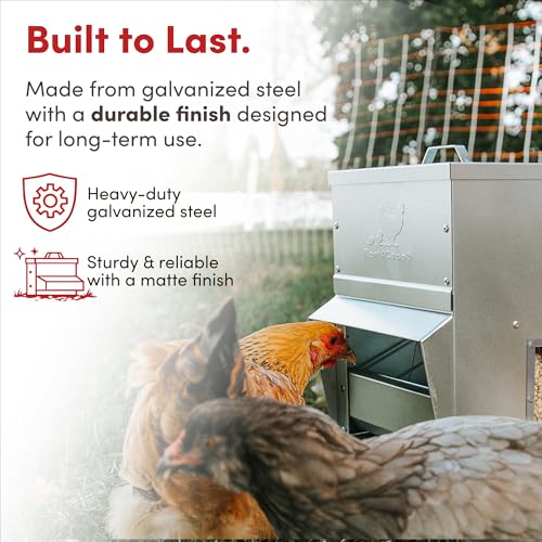 RentACoop Metal Trough Feeder, Gravity-fed 10lb Chicken Feeder - size: 10LB Capacity