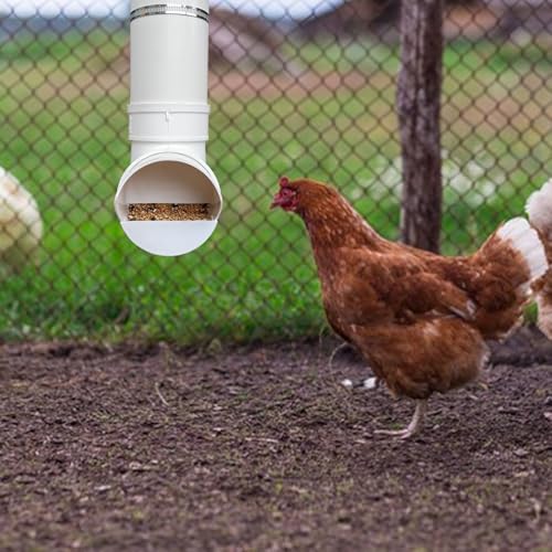 PVC Chicken Feeder,Outdoor Automatic Chicken Feeder,Chicken feeders no Waste,wall Mount Weatherproof Chicken Gravity Feeder (White) - color: white