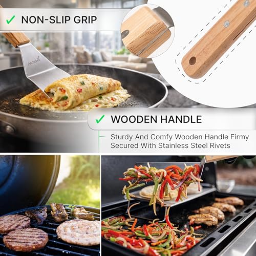 Metal Spatula Set - Griddle Long Spatula - Teppanyaki spatulas - Griddle Scraper and Pancake Flipper or Hamburger Turner - Stainless Steel Utensil great for BBQ Grill Flat Top - Commercial Grade - color: WH 2pcs