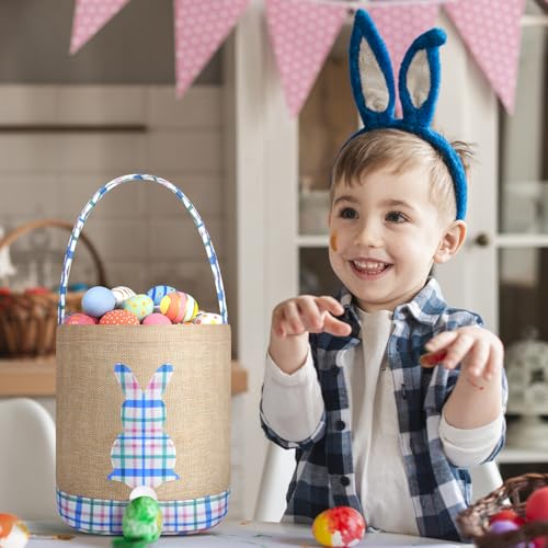 Easter Bunny Basket Canvas Easter Egg Hunts Decorations Storage Reusable Grocery Candy Bag Gifts - style: Blue